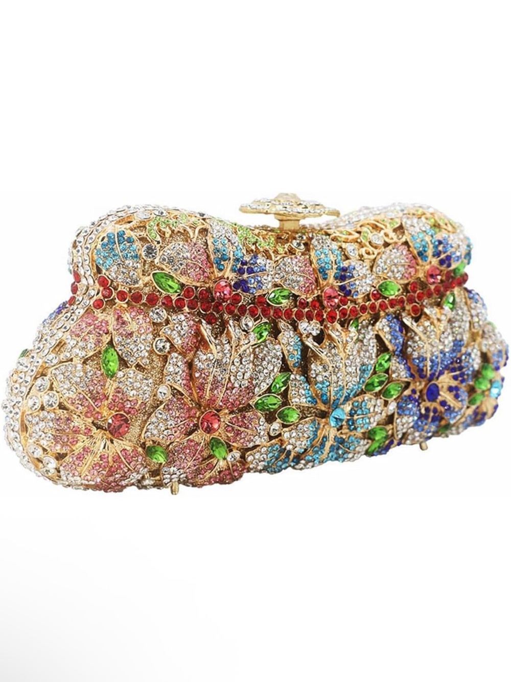 Multicolor Jeweled Floral Evening Clutch